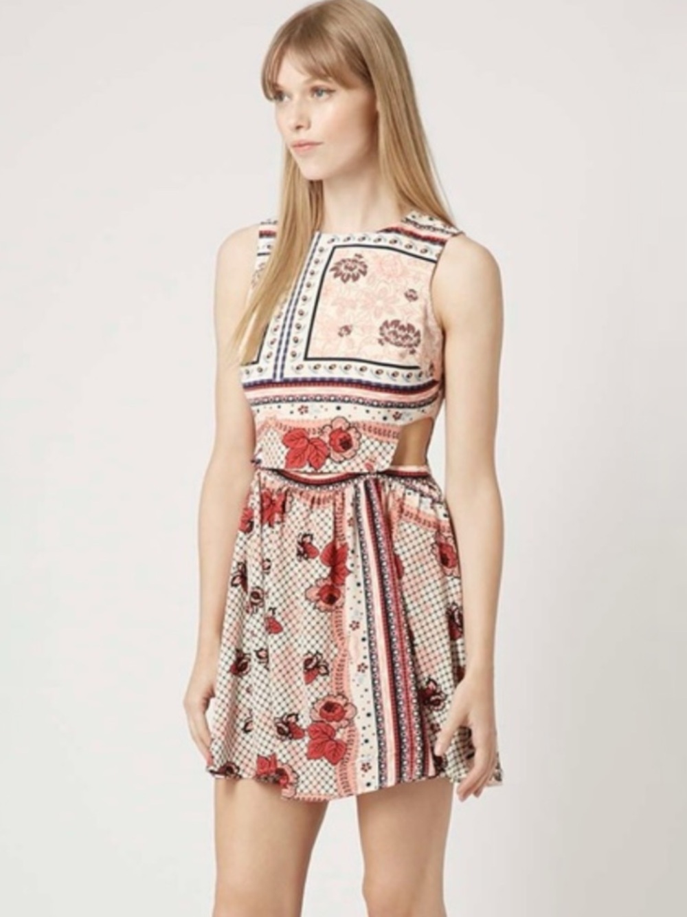 TopShop Scarf Print Pinafore Sundress with Cut-Outs